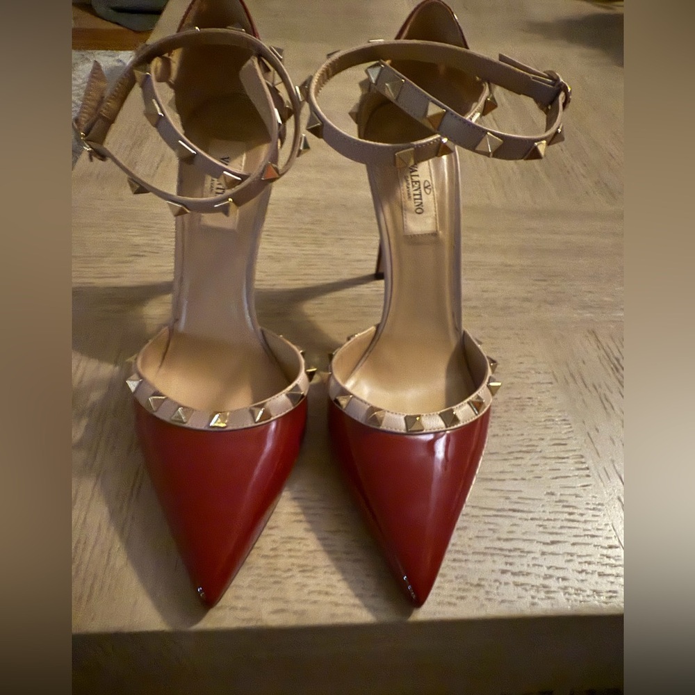 Valentino Red and Cream Studded Heels